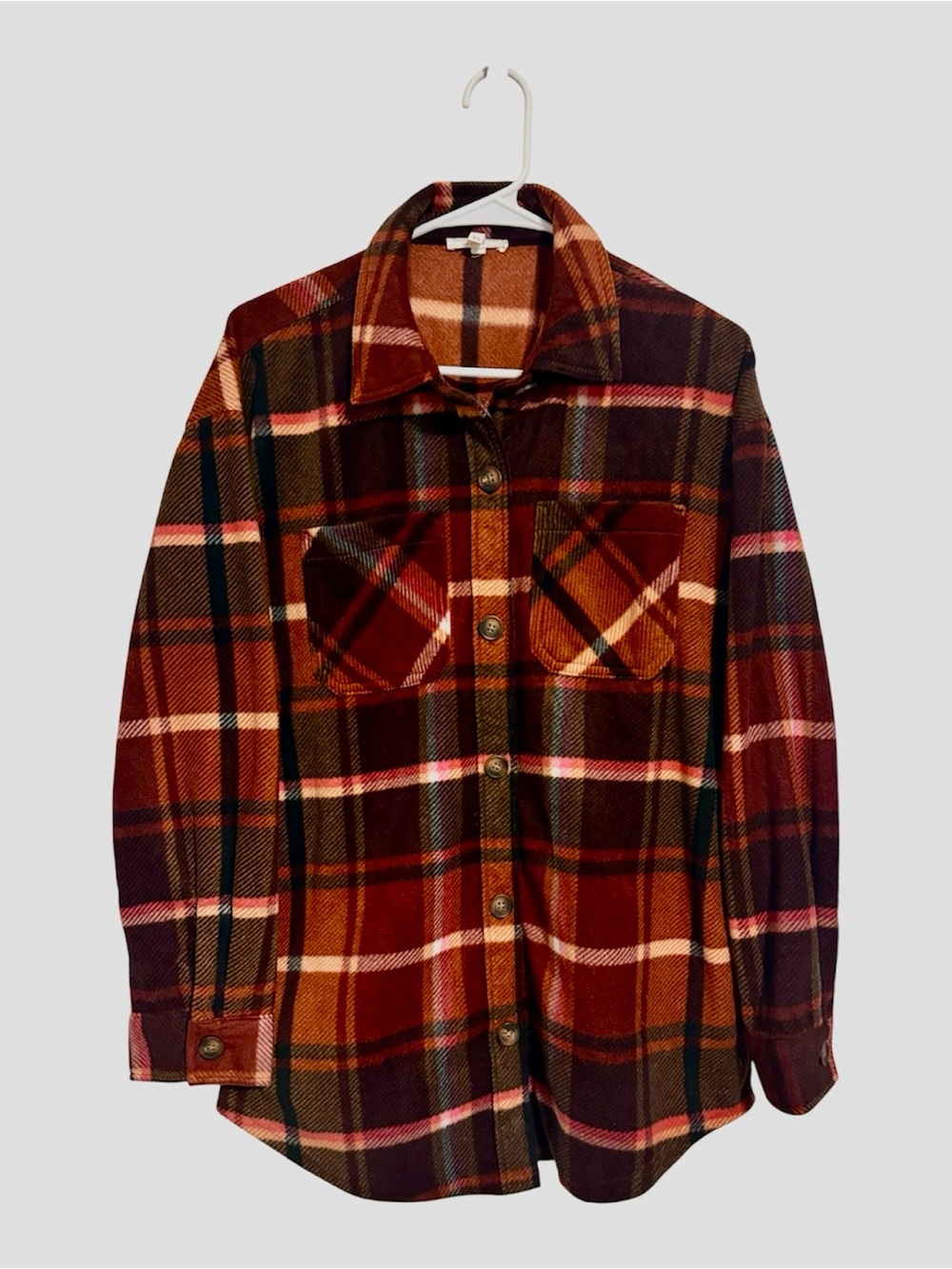 Plaid Button-Up Jacket Shirt - Rust Red & Brown - Maurice’s